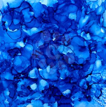 Abstract raster textured blue.Colorful background hand drawn with bright inks and watercolor paints. Color splashes and splatters create uneven artistic modern design.