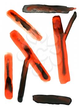 Abstract red black sticks isolated.Colorful background hand drawn with bright inks and watercolor paints. Color splashes and splatters create uneven artistic modern design.