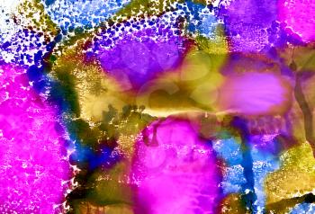 Abstract textured painted purple blue olive green.Colorful background hand drawn with bright inks and watercolor paints. Color splashes and splatters create uneven artistic modern design.