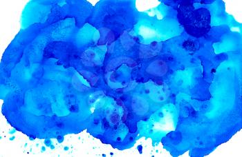 Big blue paint splash textured.Colorful background hand drawn with bright inks and watercolor paints. Color splashes and splatters create uneven artistic modern design.