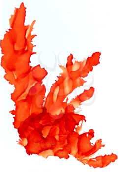 Orange splash.Abstractl background hand drawn with bright inks and watercolor paints. Color splashes and splatters create uneven artistic modern design.