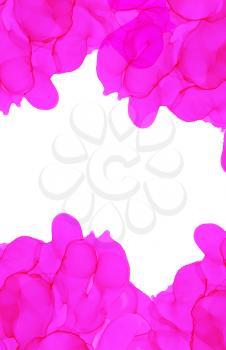 Pink splash center copy space.Abstractl background hand drawn with bright inks and watercolor paints. Color splashes and splatters create uneven artistic modern design.