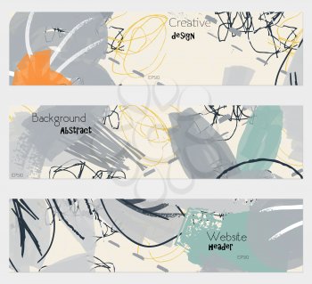 Abstract flower with rough scribbles banner set.Hand drawn textures creative abstract design. Website header social media advertisement sale brochure templates. Isolated on layer