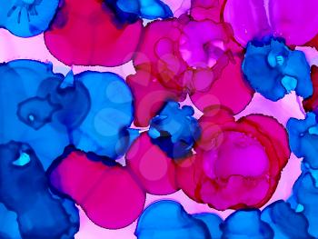 Bright pink blue color spots.Colorful background hand drawn with bright inks and watercolor paints. Color splashes and splatters create uneven artistic modern design.
