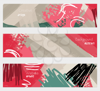 Grudge textured strokes red gray banner set.Hand drawn textures creative abstract design. Website header social media advertisement sale brochure templates. Isolated on layer