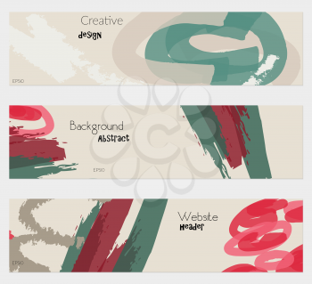 Marker strokes and doodles cream green banner set.Hand drawn textures creative abstract design. Website header social media advertisement sale brochure templates. Isolated on layer