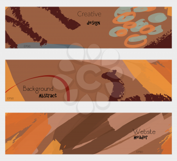 Marker strokes and doodles yellow brown banner set.Hand drawn textures creative abstract design. Website header social media advertisement sale brochure templates. Isolated on layer