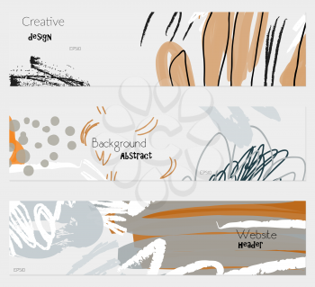 Roughly drawn floral elements cream brown banner set.Hand drawn textures creative abstract design. Website header social media advertisement sale brochure templates. Isolated on layer