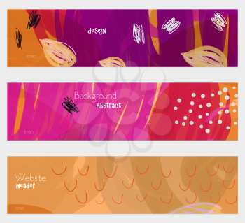 Roughly drawn leaves orange banner set.Hand drawn textures creative abstract design. Website header social media advertisement sale brochure templates. Isolated on layer