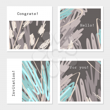 Rough sketched grass on dark gray.Hand drawn creative invitation greeting cards. Poster, placard, flayer, design templates. Anniversary, Birthday, wedding, party cards set of 4. Isolated on layer.
