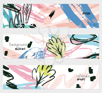 Roughly sketched leaves white banner set.Hand drawn textures creative abstract design. Website header social media advertisement sale brochure templates. Isolated on layer