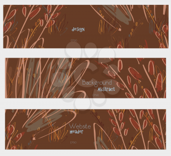 Roughly sketched trees and grass brown banner set.Hand drawn textures creative abstract design. Website header social media advertisement sale brochure templates. Isolated on layer