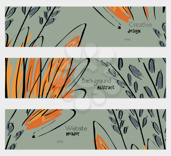 Roughly sketched trees and grass green banner set.Hand drawn textures creative abstract design. Website header social media advertisement sale brochure templates. Isolated on layer