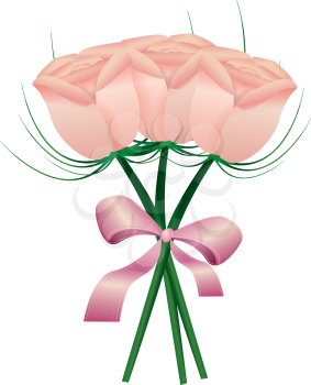 Royalty Free Clipart Image of a Bouquet of Roses With a Ribbon