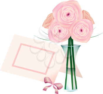 Royalty Free Clipart Image of Roses in a Vase and a Place Card