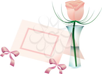 Royalty Free Clipart Image of a Flower in a Vase and a Name Card