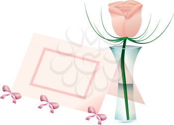 Royalty Free Clipart Image of a Flower in a Vase and a Place Card