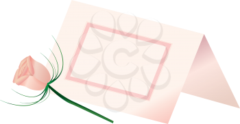 Royalty Free Clipart Image of a Name Card and a Single Rosebud