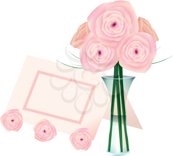 Royalty Free Clipart Image of Roses in a Vase and a Place Card