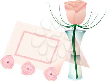 Royalty Free Clipart Image of a Rosebud in a Vase With a Place Card