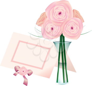 Royalty Free Clipart Image of Flowers in a Vase, and a Place Card