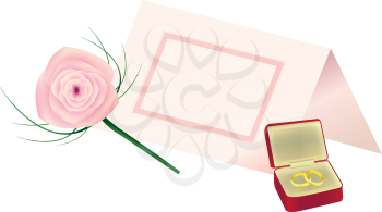 Royalty Free Clipart Image of Rings a Rose and a Place Card