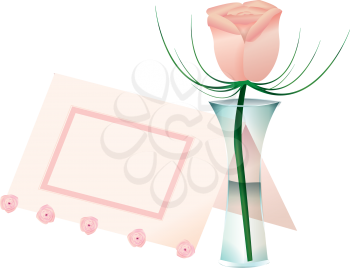 Royalty Free Clipart Image of a Flower in a Vase and a Place Card