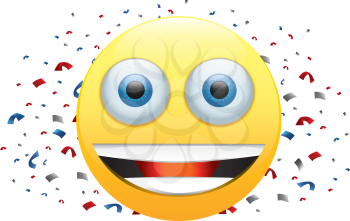 Royalty Free Clipart Image of a Happy Face With Confetti