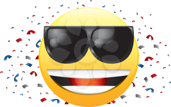 Royalty Free Clipart Image of a Happy Face With Sunglasses and Confetti