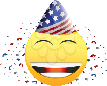 Royalty Free Clipart Image of a Smiling Happy Face in an American Hat With Streamers