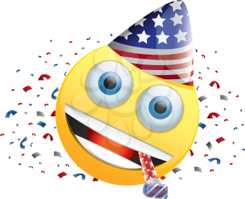 Royalty Free Clipart Image of a Celebrating American Happy Face With Streamers