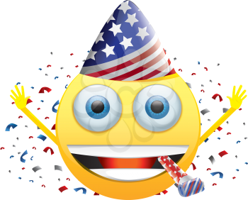 Royalty Free Clipart Image of a Celebrating American Happy Face With Confetti