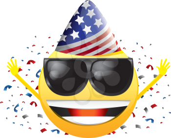 Royalty Free Clipart Image of a Cheering American Happy Face in Sunglasses