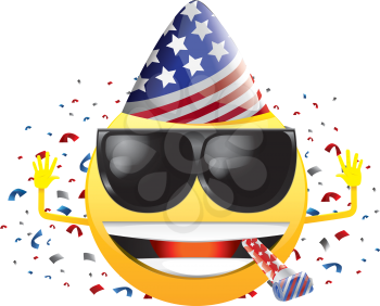 Royalty Free Clipart Image of a Celebrating American Happy Face in Sunglasses