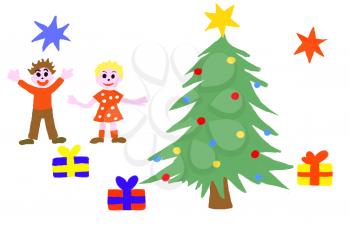 Royalty Free Clipart Image of a Christmas Children's Drawing