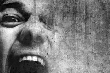 grungy black and white picture of a shouting man
