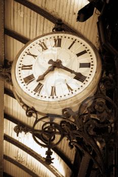 An Ancient clock in a railway station