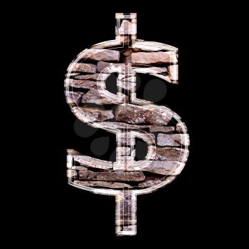 3d dollar currency sign with stone wall texture
