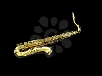 a 3d golden saxophone isolated over black background
