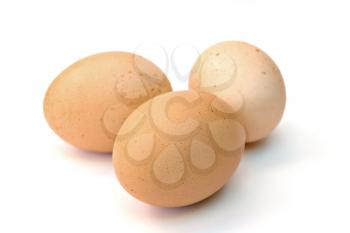three eggs on a white background.