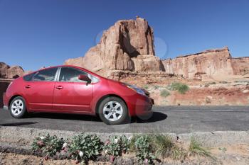 Royalty Free Photo of a Car in the American Desert