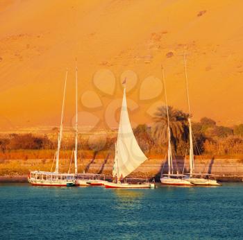 Royalty Free Photo of Boats Near Aswan City in Egypt