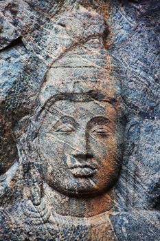 Royalty Free Photo of a Carving in a Buddhist Temple in Buduruvagala Sri Lanka