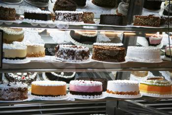 Royalty Free Photo of Cakes in a Display Case