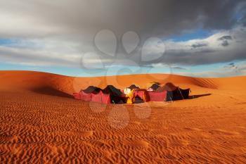 Royalty Free Photo of a Bedouin Camp in the Sahara Desert in Morocco