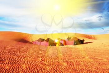 Royalty Free Photo of a Bedouin Camp in the Sahara Desert in Morocco