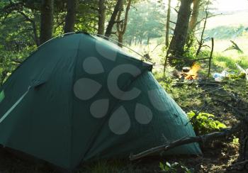 Royalty Free Photo of a Tent in the Forest