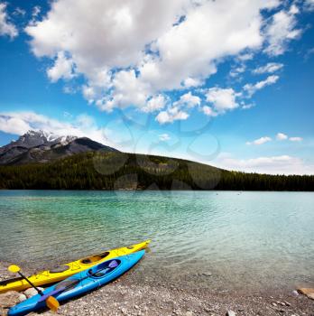Royalty Free Photo of Two Kayaks on a Canadian Lake