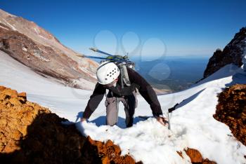 Royalty Free Photo of a Hiker on Shasta Mountain, USA