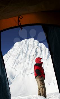 Royalty Free Photo of a Climber at Alpamayo Peak 